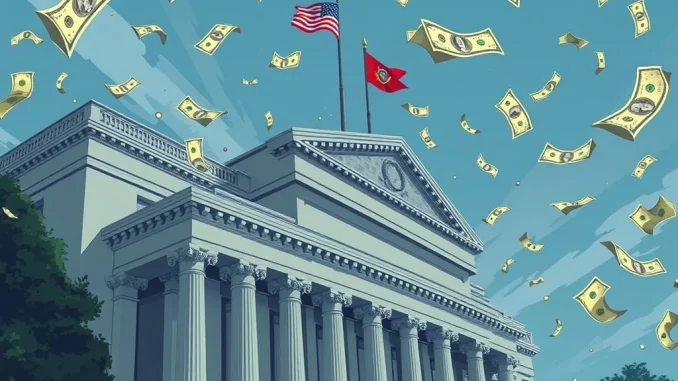 U.S. Treasury building with dollar bills symbolizing short-term debt strategy