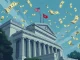 U.S. Treasury building with dollar bills symbolizing short-term debt strategy