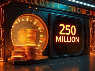 Digital representation of 250 million USDC coins being minted, highlighting the stablecoin's growing liquidity and impact on the crypto market.