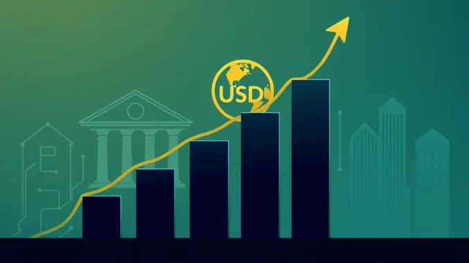 Chart showing projected USDC growth to $77 billion by 2027, highlighting Goldman Sachs' optimistic outlook on stablecoin adoption in cross-border payments.