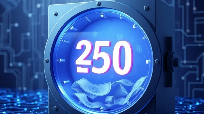 A visual representation of a large 250 million USDC mint, symbolizing new stablecoin entering the crypto market.