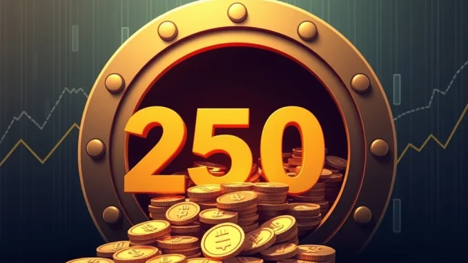 Illustrating 250 million **USDC minted** coins entering a digital treasury, signifying a major stablecoin supply increase.