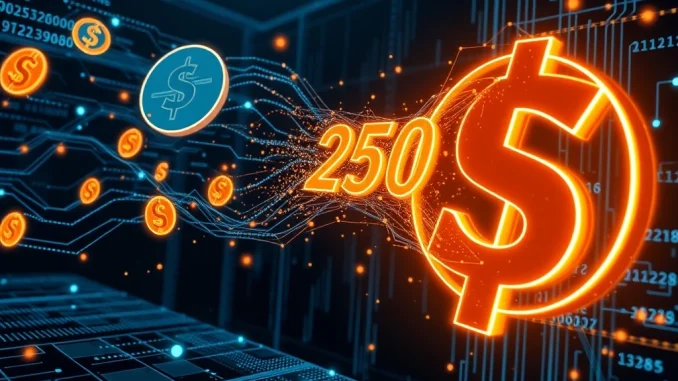 Visualizing 250 million USDC minted, showing a significant boost in crypto liquidity and stablecoin market activity.