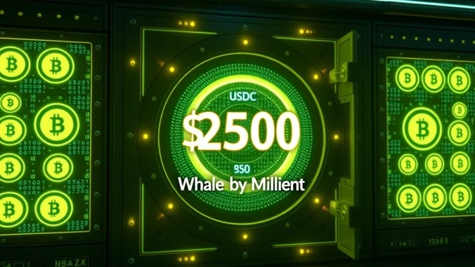 USDC Minted: Massive $250 Million Surge Signals Market Activity A digital representation of a secure treasury vault with a massive $250 million USDC minted, symbolizing significant stablecoin liquidity.