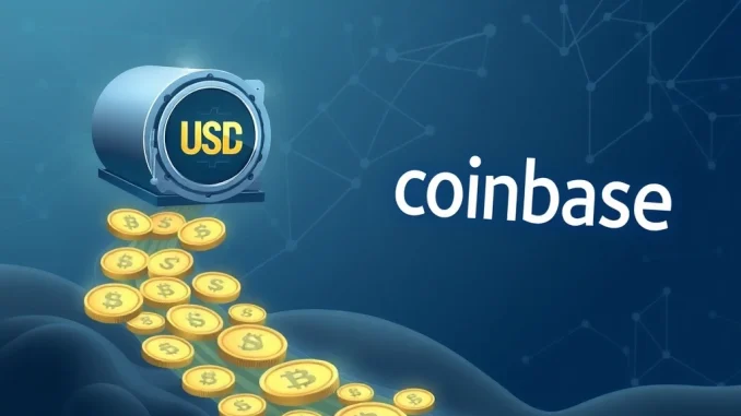 Illustrates a USDC transfer of $300 million from a treasury to Coinbase, symbolizing a significant stablecoin movement in the crypto market.