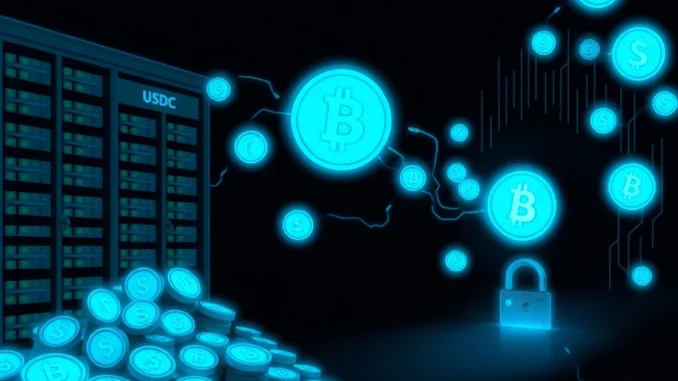 Visualizing a massive USDC transfer of $303 million from Coinbase Institutional to an unknown wallet, highlighting the scale of crypto whale activity.