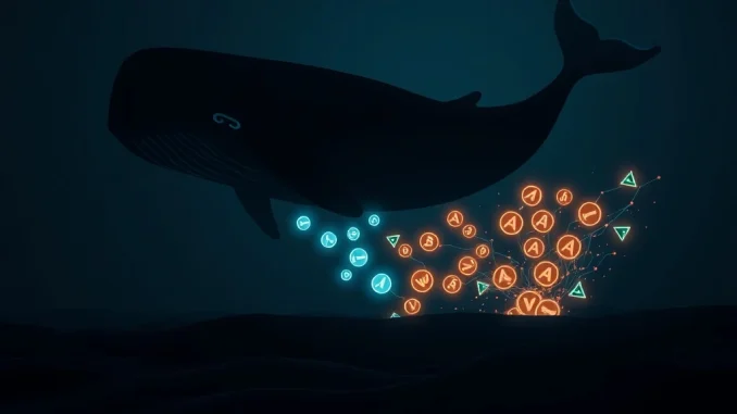 A digital whale transfers a massive $300M USDT from Aave, symbolizing a significant stablecoin movement on the blockchain.