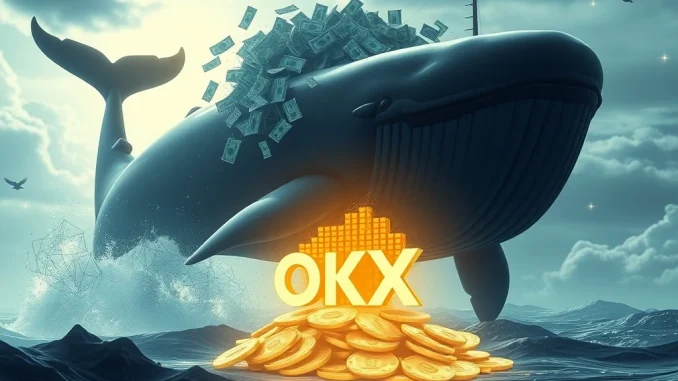 An unprecedented $307M USDT transfer to the OKX exchange, symbolizing significant crypto whale activity impacting crypto liquidity.