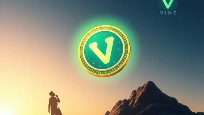 VINE Coin Explodes 110% as Elon Musk Teases AI-Powered Vine Comeback VINE Coin rocket soaring past a digital representation of Elon Musk, symbolizing its dramatic surge after AI-powered Vine revival hints.
