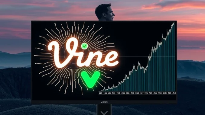 A chart showing an explosive VINE token surge, driven by Elon Musk's AI Vine reboot announcement on X.