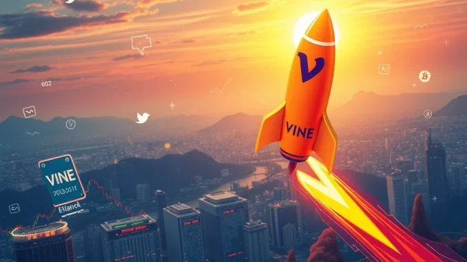 A graphic depicting the VINE token price soaring and crashing, illustrating the volatile 'Musk Effect' and crypto hype.
