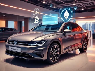 A Volkswagen car in Singapore, ready for purchase with Bitcoin and Ethereum, symbolizing the ease of crypto car buying.