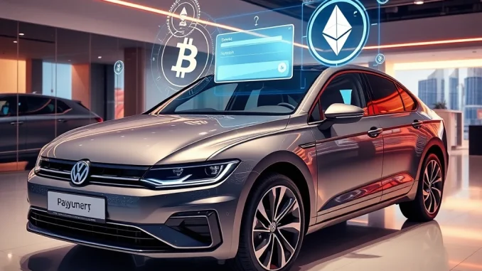 A Volkswagen car in Singapore, ready for purchase with Bitcoin and Ethereum, symbolizing the ease of crypto car buying.