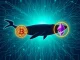 A digital illustration of a whale moving large sums, symbolizing a significant Bitcoin to Ethereum whale shift in the cryptocurrency market.