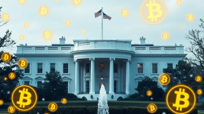 White House cryptocurrency policy report announcement with digital assets in the background