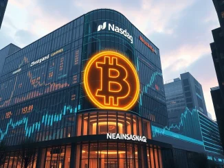 A corporate building with a digital overlay symbolizing WiMi Hologram Cloud's significant WiMi Bitcoin investment.