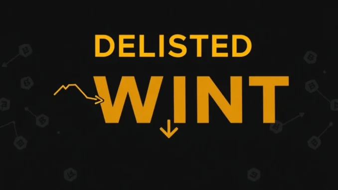 A visual representation of Windtree Therapeutics' Nasdaq delisting, highlighting the impact on WINT stock and its BNB treasury strategy.