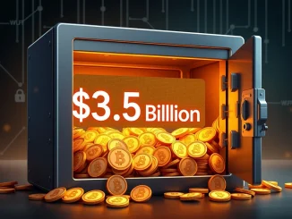 A secure digital vault locking up a massive $3.5 billion in WLFI tokens, representing the significant crypto lock-up for WorldLibertyFinancial.