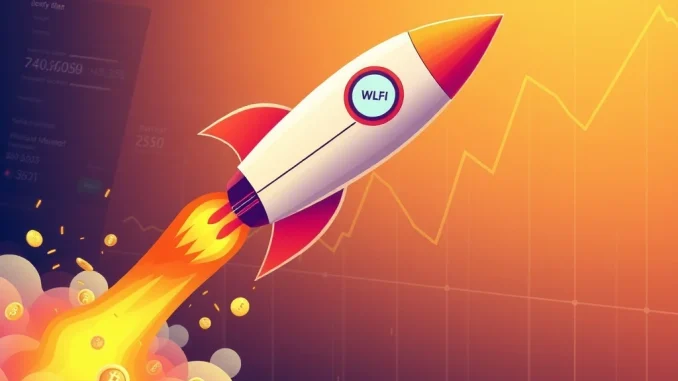 A rocket representing the WLFI token taking off, symbolizing its remarkable presale surge in the cryptocurrency pre-market.