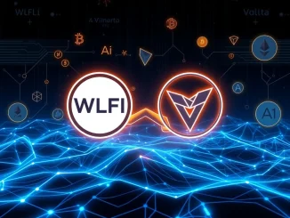 A visual representation of the WLFI and Vaulta partnership, highlighting their strategic alliance to expand DeFi infrastructure with the A token acquisition.