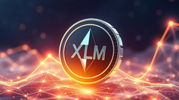 Stellar XLM coin with rising price graph and stablecoin adoption growth