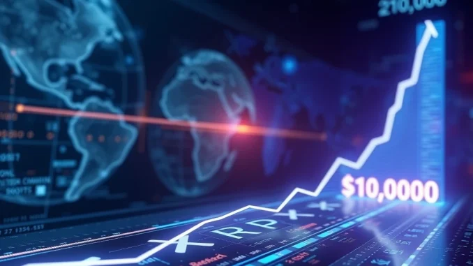 A chart showing an XRP price prediction reaching towards $10,000, illustrating the potential for significant digital asset value growth.