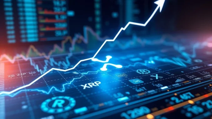 An upward trend graph illustrating potential XRP price prediction for 2026, symbolizing future growth and investment opportunities.