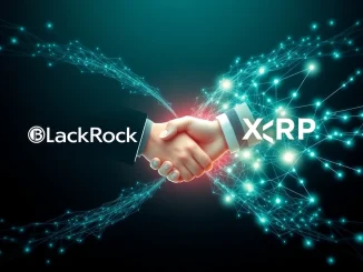 Visualizing the strategic collaboration between XRP Ledger and BlackRock, highlighting their joint efforts in tokenization and the integration of digital assets into traditional finance.