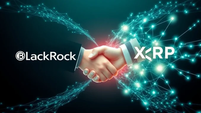 Visualizing the strategic collaboration between XRP Ledger and BlackRock, highlighting their joint efforts in tokenization and the integration of digital assets into traditional finance.