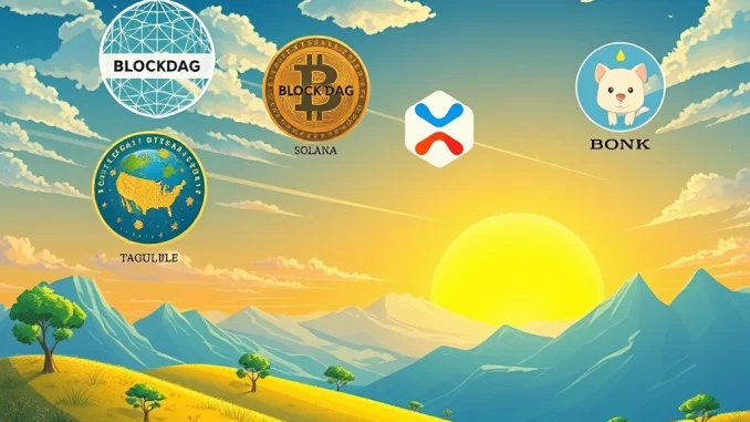 Visualizing the future of crypto: BlockDAG, Solana, XRP, and BONK leading the charge for top 2025 crypto picks.