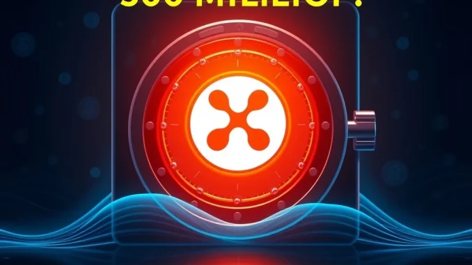 A digital vault securing 500 million XRP, symbolizing Ripple's XRP escrow and its impact on the cryptocurrency's supply.