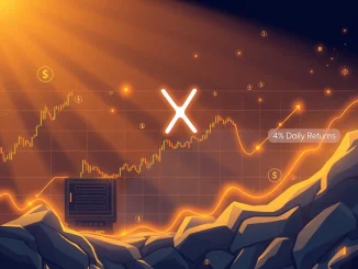 XRP price chart stabilizing with GoldenMining logo, symbolizing secure crypto investments and daily returns.