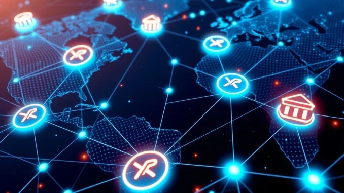 XRP Institutional Adoption: Unveiling the Crucial Role of Major Banks in Global Finance A visual representation of XRP institutional adoption, showing major banks connected by digital lines, signifying efficient cross-border payments.