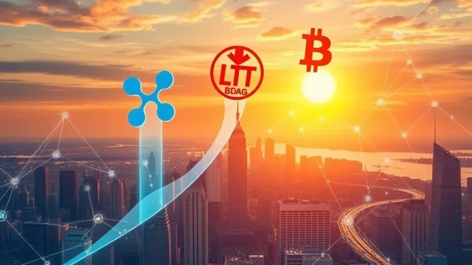 Visualizing the impressive growth of XRP, Litecoin, and BlockDAG, highlighting key crypto market trends.