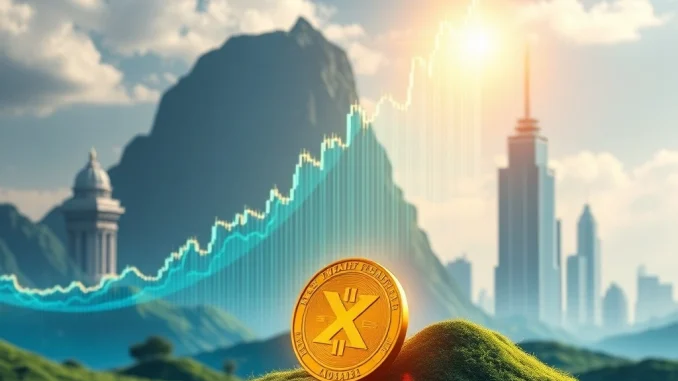 A vibrant visual representing XRP News Today, showing Ripple's XRP surging on a chart, fueled by a crypto ETF, symbolizing significant market growth and new DeFi investment opportunities.