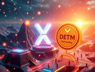 XRP and MUTM tokens in a futuristic DeFi lending landscape