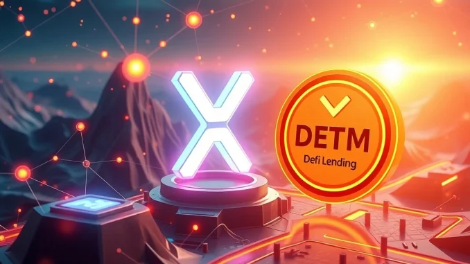 XRP and MUTM tokens in a futuristic DeFi lending landscape