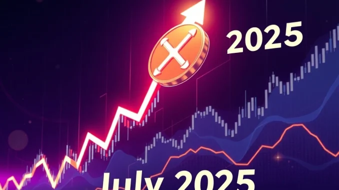 XRP token surging toward a record monthly close with strong gains in July 2025.
