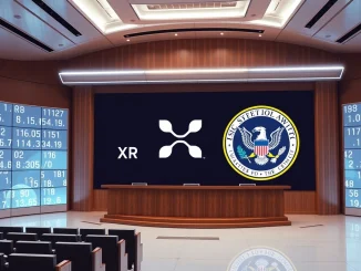 XRP price surge amid SEC legal clarity in a futuristic courtroom setting