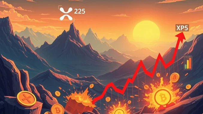 Visualizing the complex 2025 Crypto Market with XRP's record surge and meme tokens exploding amidst market volatility.