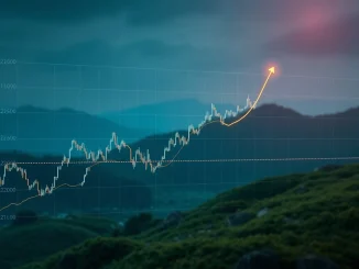 A digital chart illustrating XRP volatility with a stable, rising line representing on-chain dividends and crypto passive income.