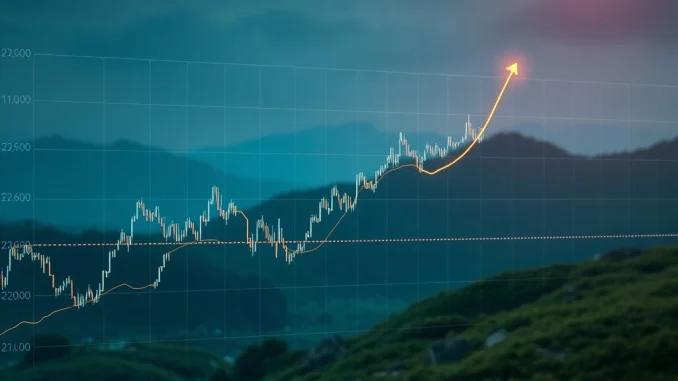 A digital chart illustrating XRP volatility with a stable, rising line representing on-chain dividends and crypto passive income.