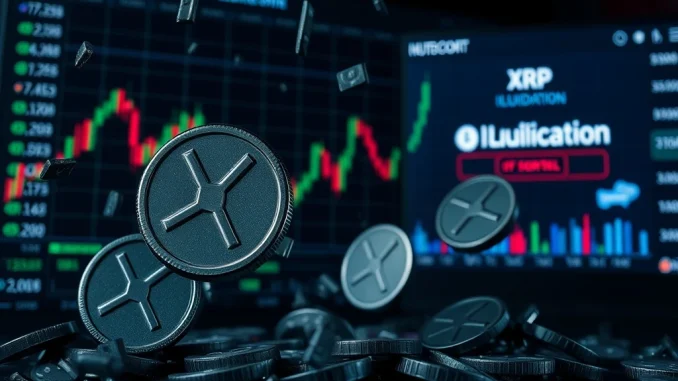 Dramatic XRP price drop showing liquidations and market volatility after a large sell-off.