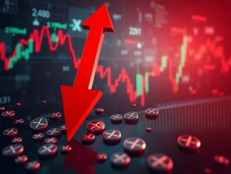 A stark visual representation of the XRP price plummeting, highlighting the impact of Chris Larsen's sale and subsequent crypto liquidations.