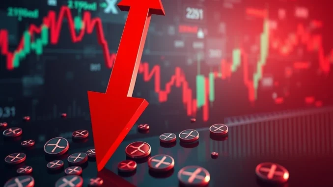 A stark visual representation of the XRP price plummeting, highlighting the impact of Chris Larsen's sale and subsequent crypto liquidations.