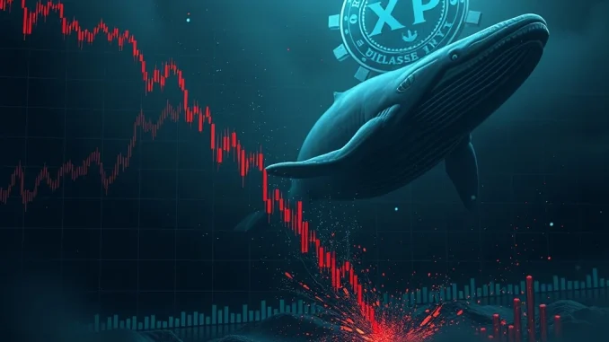 XRP price chart showing a sharp decline amid market liquidations.