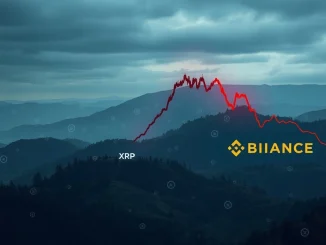 An XRP price chart showing a significant 15% drop, illustrating the market impact of Chris Larsen's large XRP transfer.
