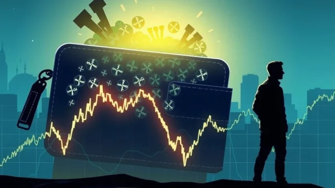 A visual representation of a potential XRP price drop, highlighting the significant impact of Chris Larsen's large XRP wallet on market stability.