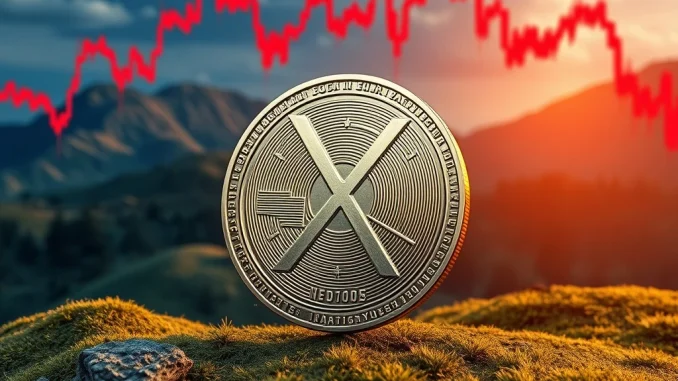 Alarming XRP Price Plunge: Ripple Co-Founder's $170M Move Triggers $2.8B Liquidation Wave An XRP coin descending amidst red market charts, symbolizing the alarming XRP price plunge due to recent large liquidations.