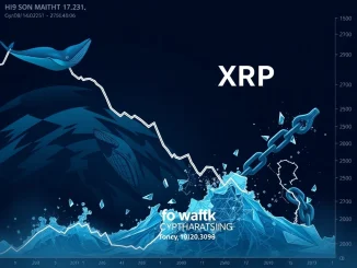 A digital chart showing a sharp XRP price drop, illustrating the impact of whale selling and crypto liquidation on the market.